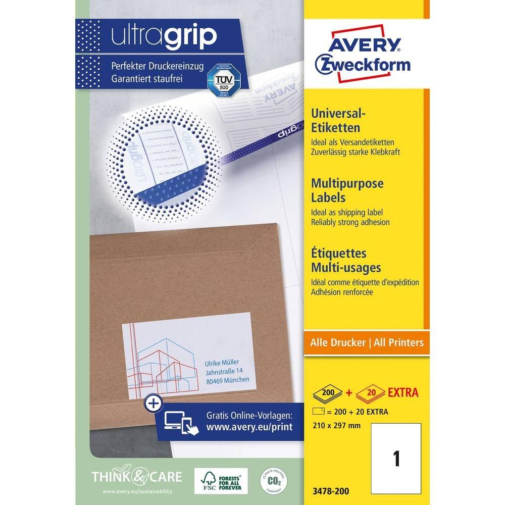 Avery-Zweckform Avery Zweckform Universal-Etiketten, A4 mit ultragrip, 210 x 297 mm, 220 Bogen/220 Etiketten  