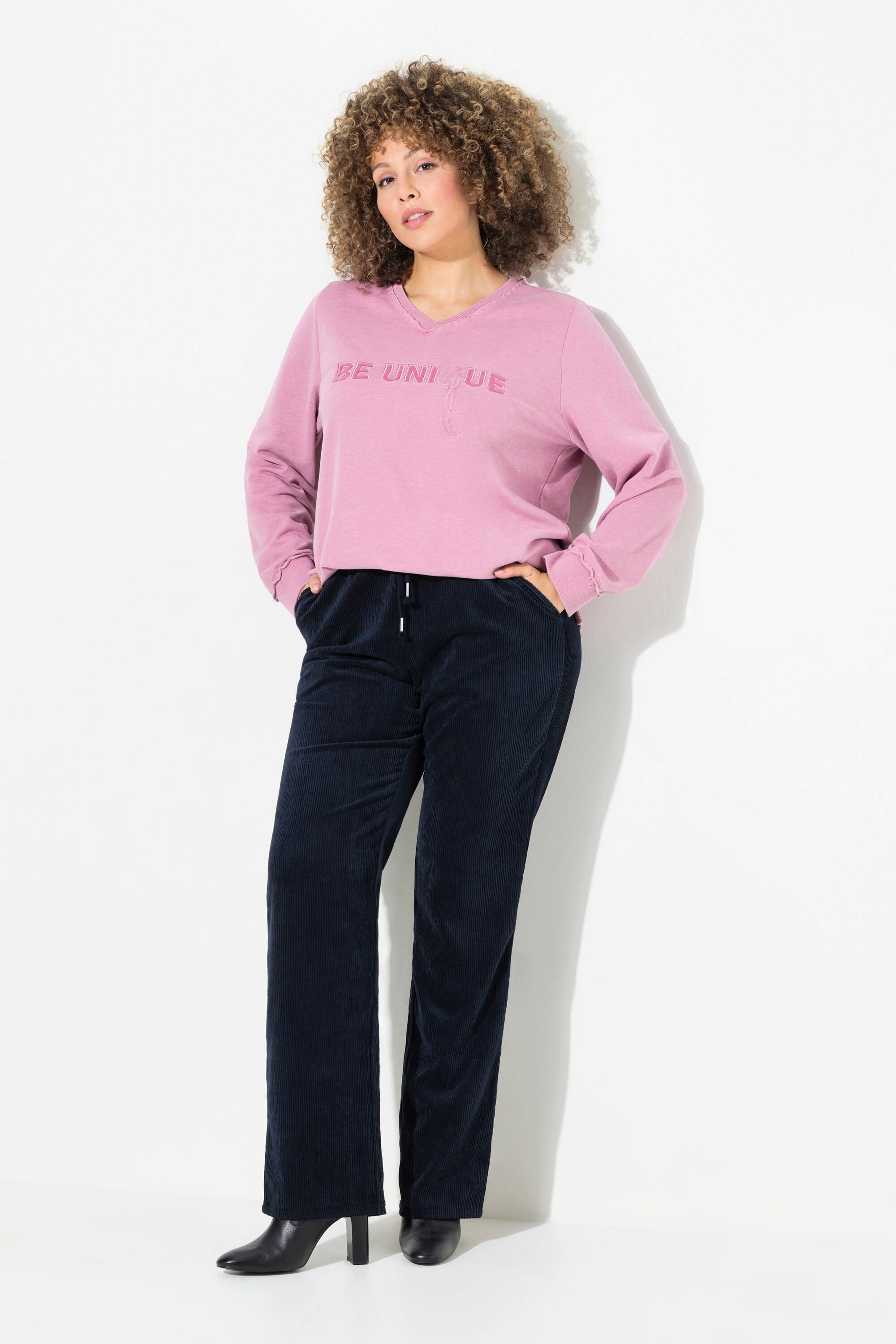 Ulla Popken  Pantalon en velours côtelé Ruby, matière extensible, taille élastique et cordon de serrage 