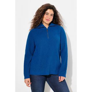 Ulla Popken  Maglione polo con collo alto, zip e maniche lunghe 