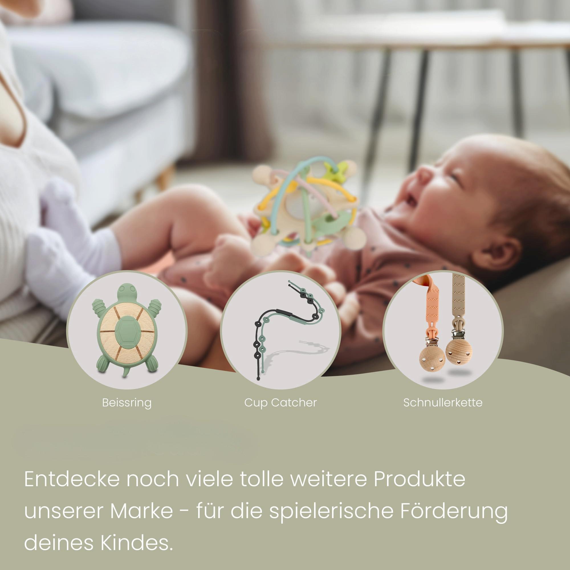 Activity-board  Sensorischer Baby-Beißring/Motorikspielzeug aus BPA-freiem Silikon/Beißhilfe für Baby und Rassel in einem 