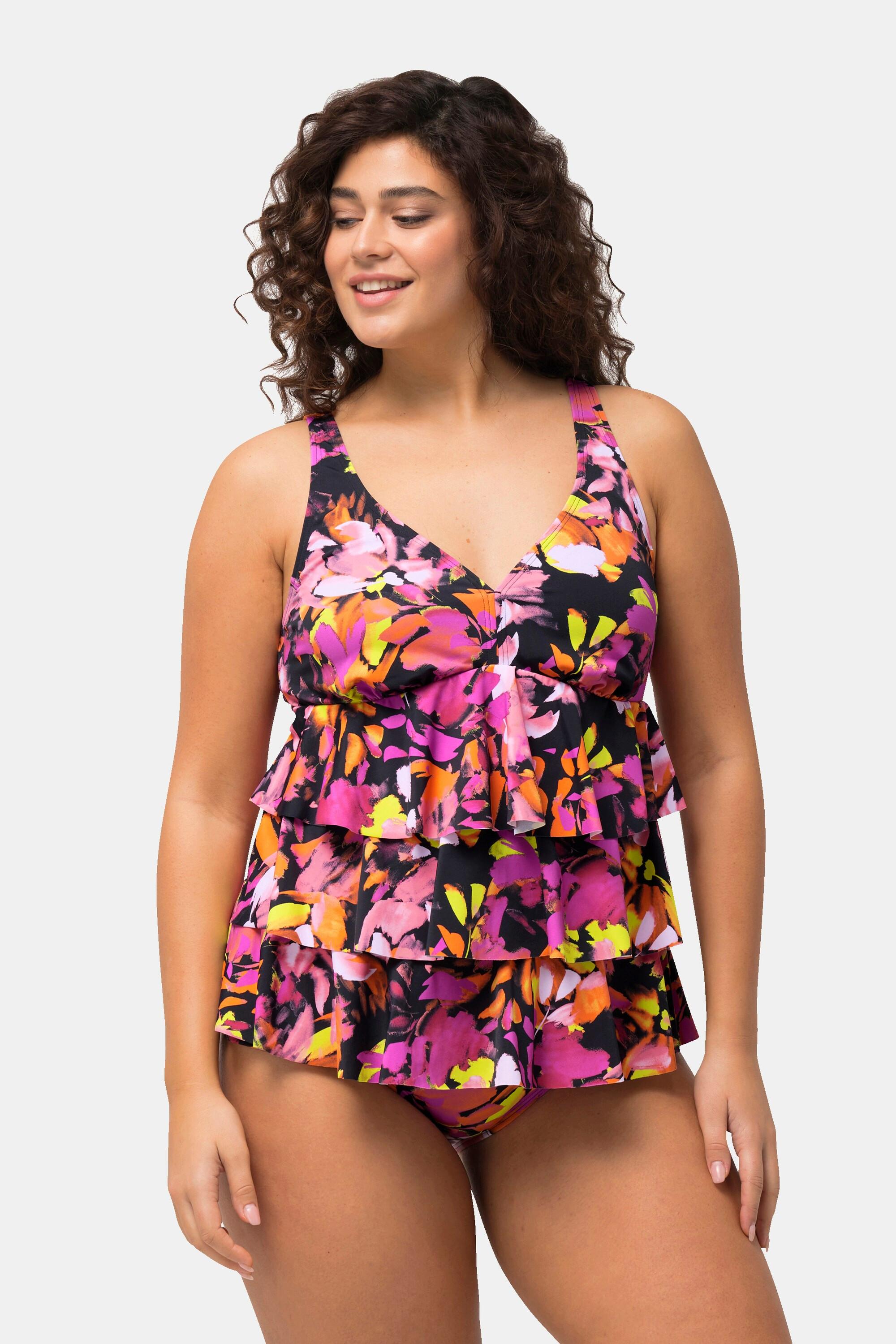 Ulla Popken  Tankini con volant, coppe morbide, spalline larghe e materiale riciclato 