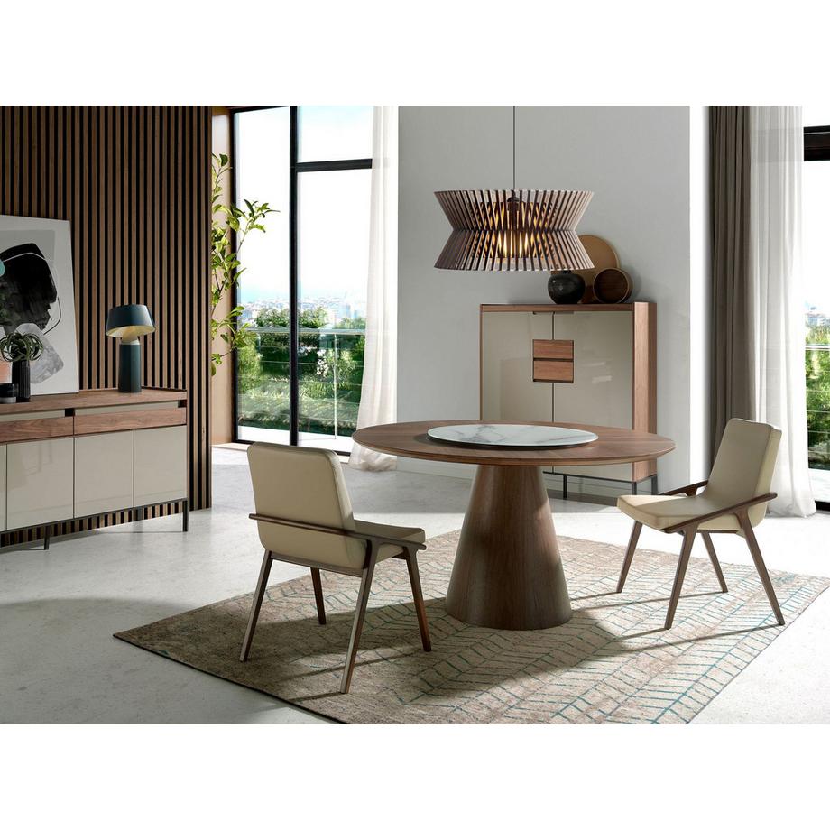 ANGEL CERDA Table à manger ronde rotative noyer  