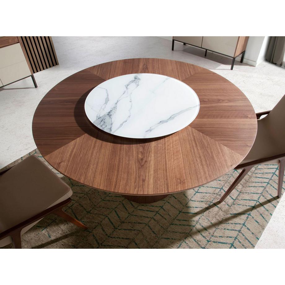 ANGEL CERDA Table à manger ronde rotative noyer  