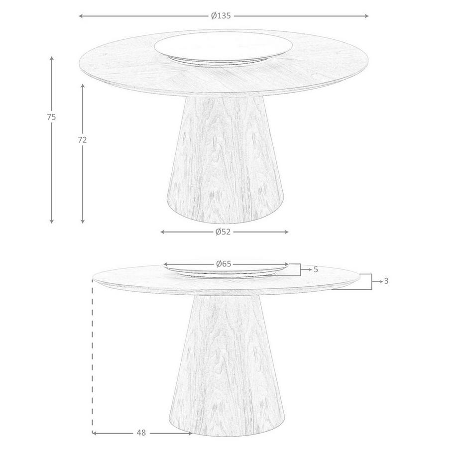 ANGEL CERDA Table à manger ronde rotative noyer  