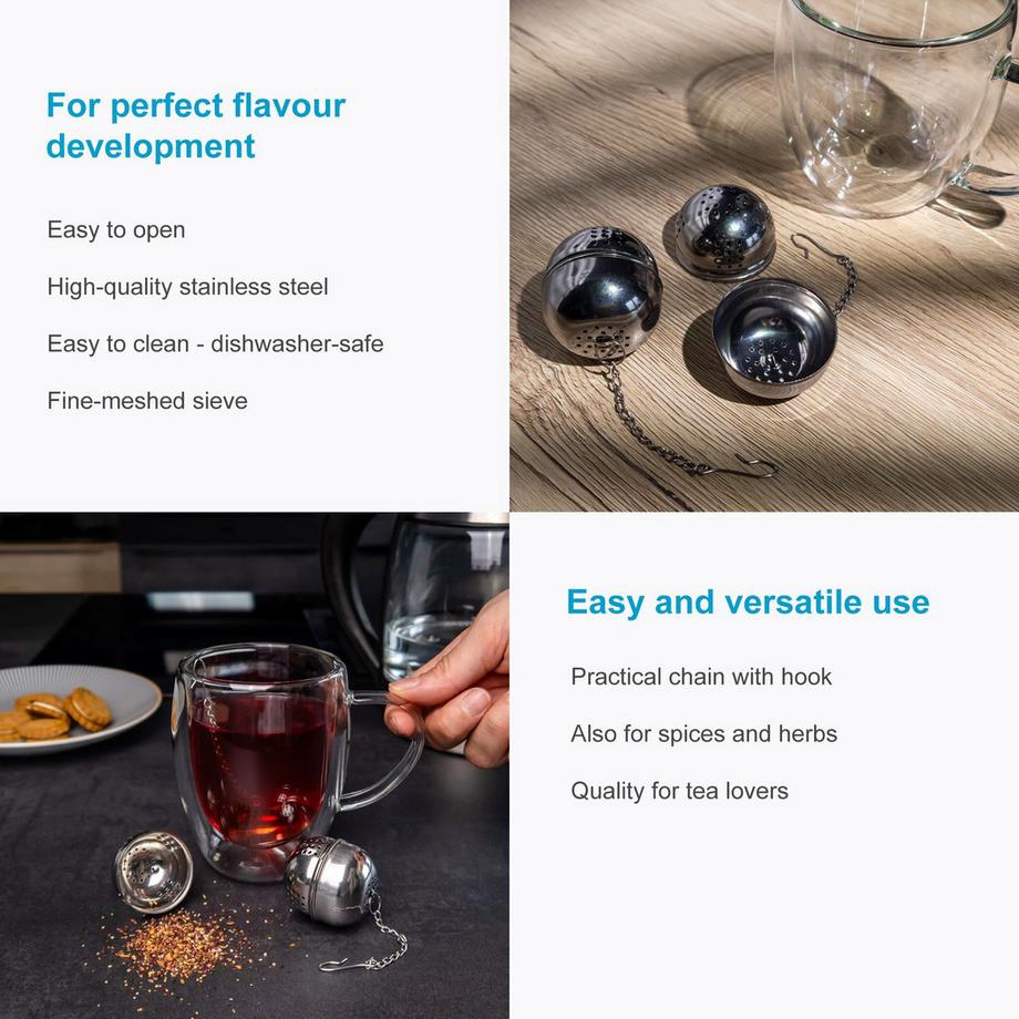 Intirilife 2x Teesieb Edelstahl Kugel - Gewürz Tee Ei  