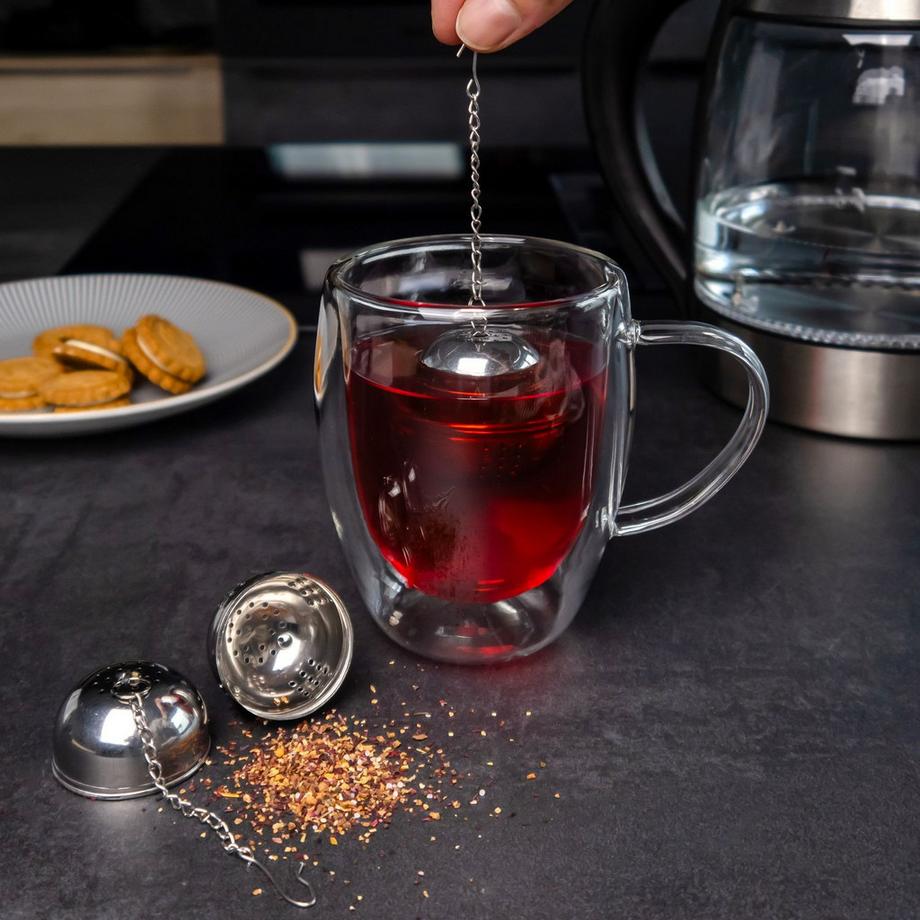 Intirilife 2x Teesieb Edelstahl Kugel - Gewürz Tee Ei  