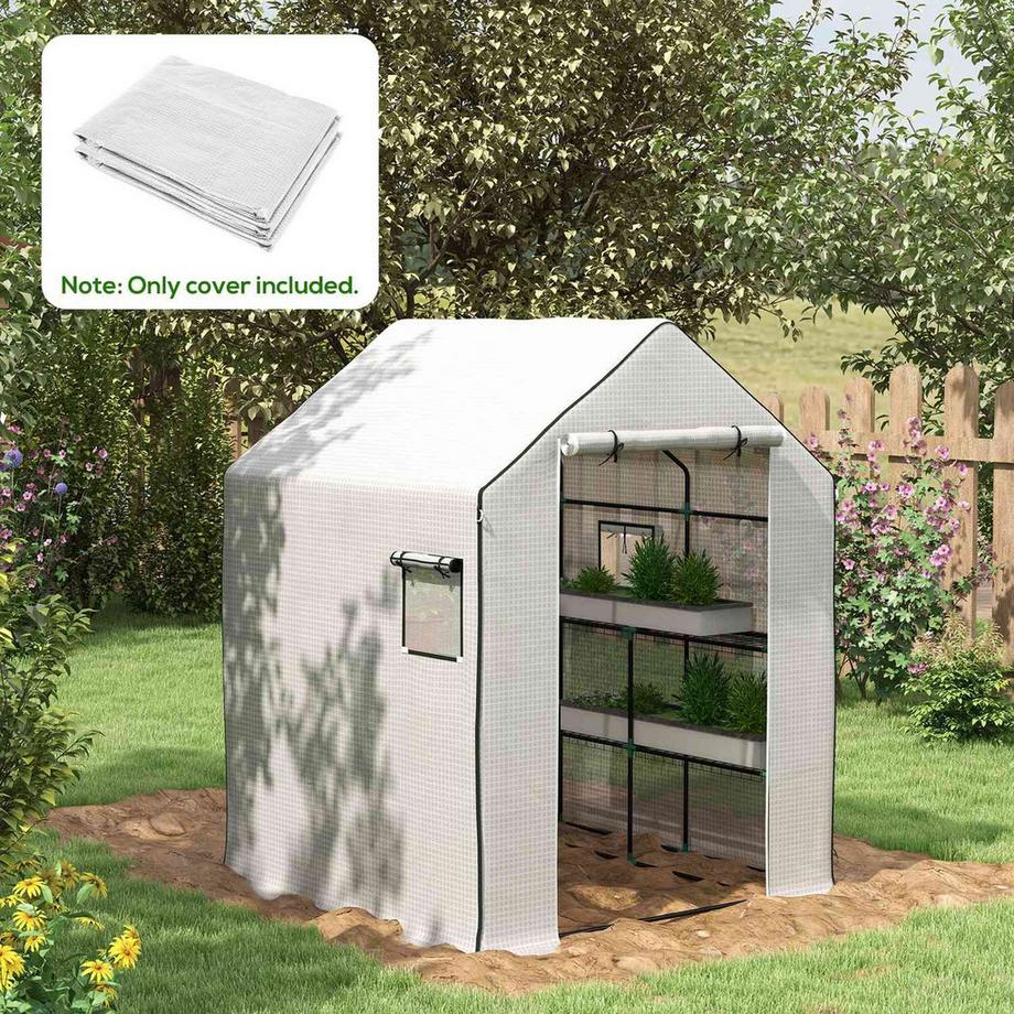 Northio Ersatzfolie Gewächshausfolie mit UV-Schutz, Seitenfenster, Rolltür, Ersatzabdeckung, PE-Folie für Tomatenhaus, Treibhaus, Weiß, 140 x 143 x 190 cm  
