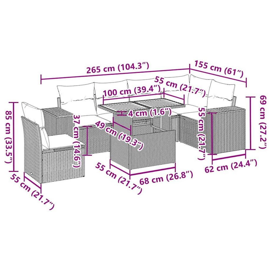 VidaXL Ensemble de canapés de jardin rotin synthétique  