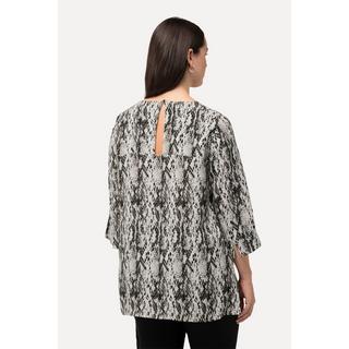 Ulla Popken  Blusa con taglio svasato, design pitonato, scollo a girocollo e maniche a 3/4 