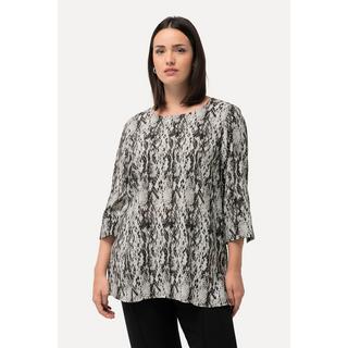 Ulla Popken  Blusa con taglio svasato, design pitonato, scollo a girocollo e maniche a 3/4 