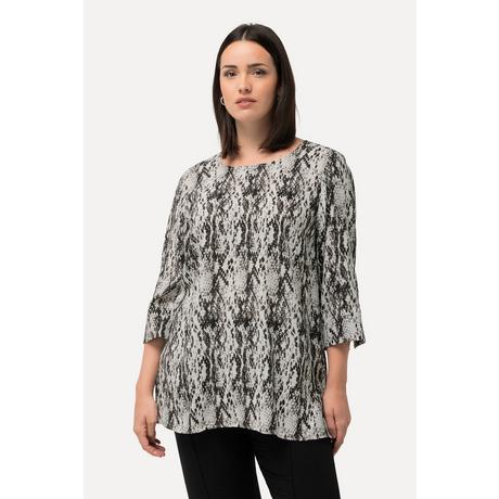 Ulla Popken  Blusa con taglio svasato, design pitonato, scollo a girocollo e maniche a 3/4 