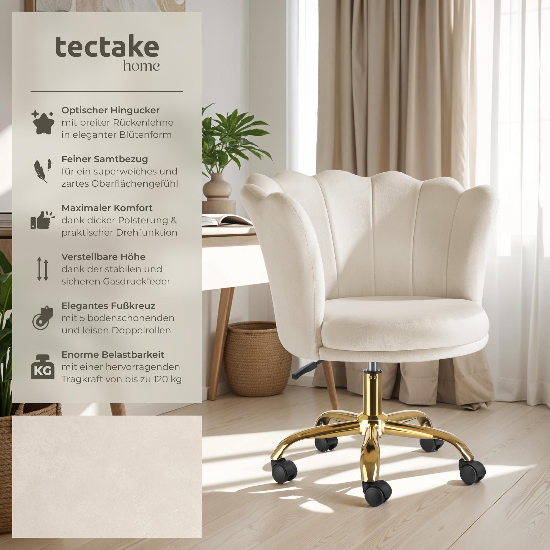 Tectake Chaise de bureau STELLA rembourrée en velours  