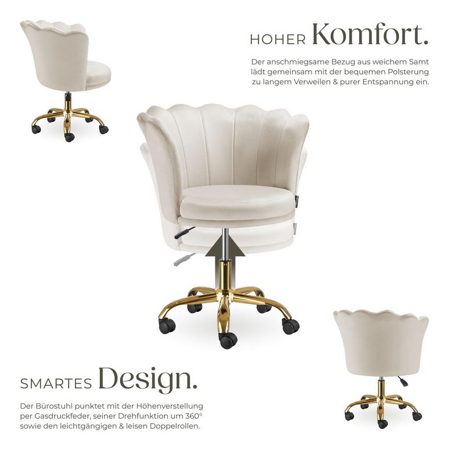 Tectake Drehstuhl Stella dick gepolstert, mit Samtbezug stufenlos höhenverstellbar, 360° drehbar  