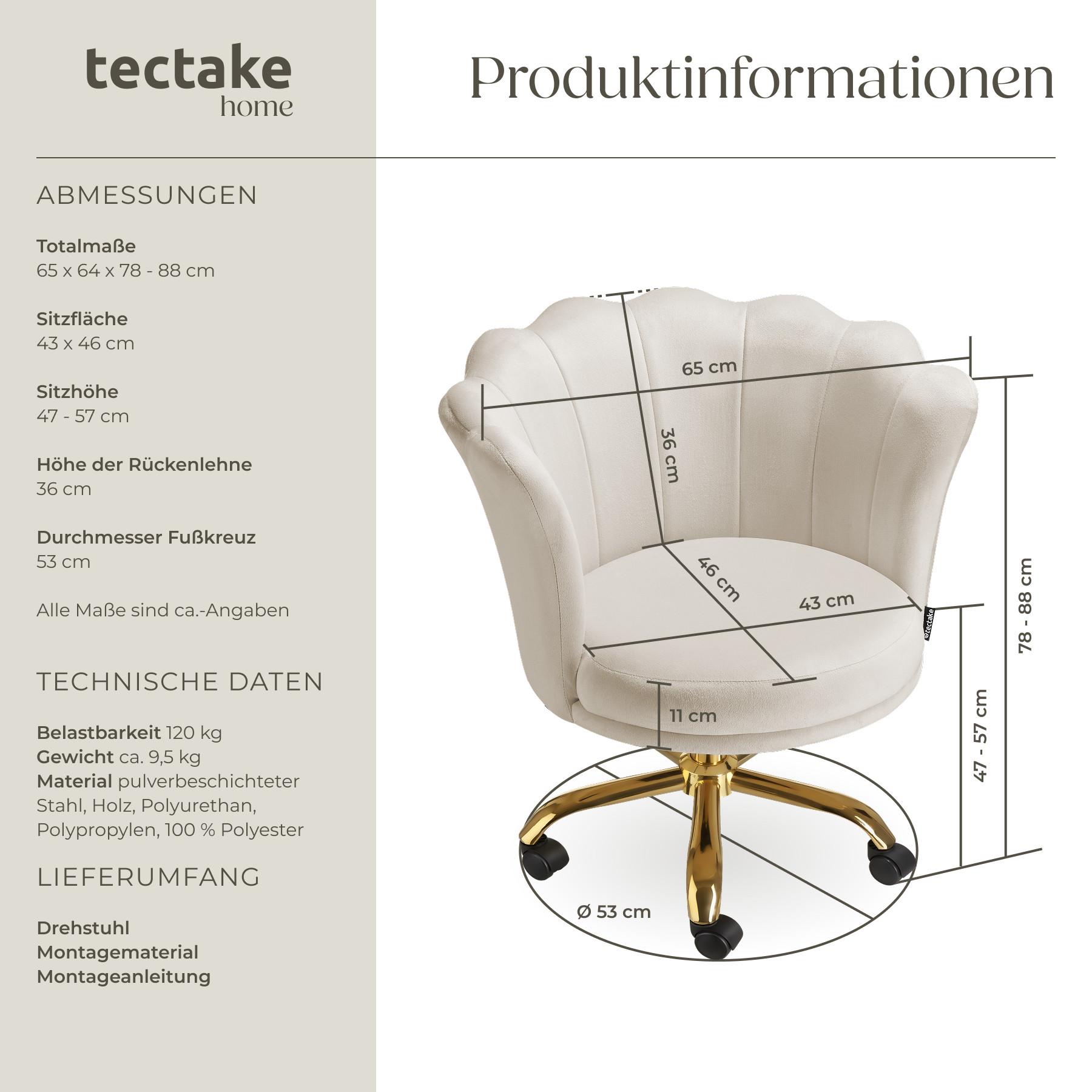 Tectake Chaise de bureau STELLA rembourrée en velours  