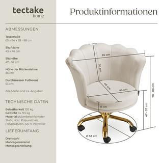 Tectake Chaise de bureau STELLA rembourrée en velours  