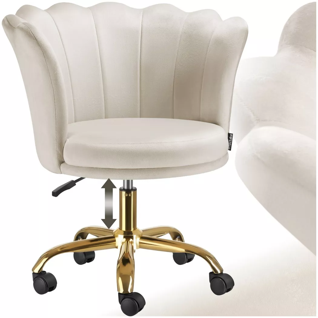 Tectake - Chaise pivotante STELLA épais rembourrage et revêtement en velours, 1P, Creme
