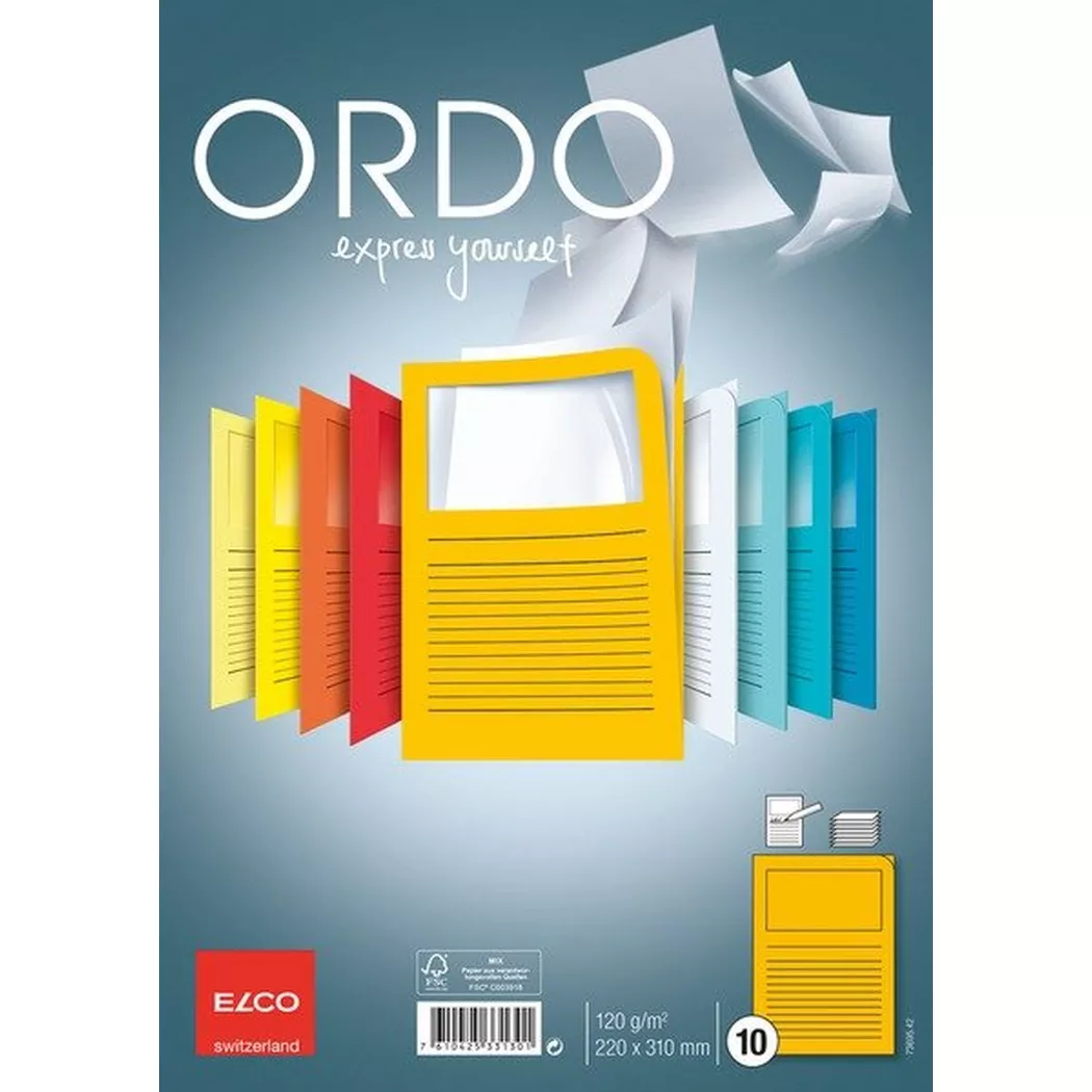 elco – Organisationsmappen Ordo A4 73695.42 goldgelb, Fenster 10 Stück, One Size