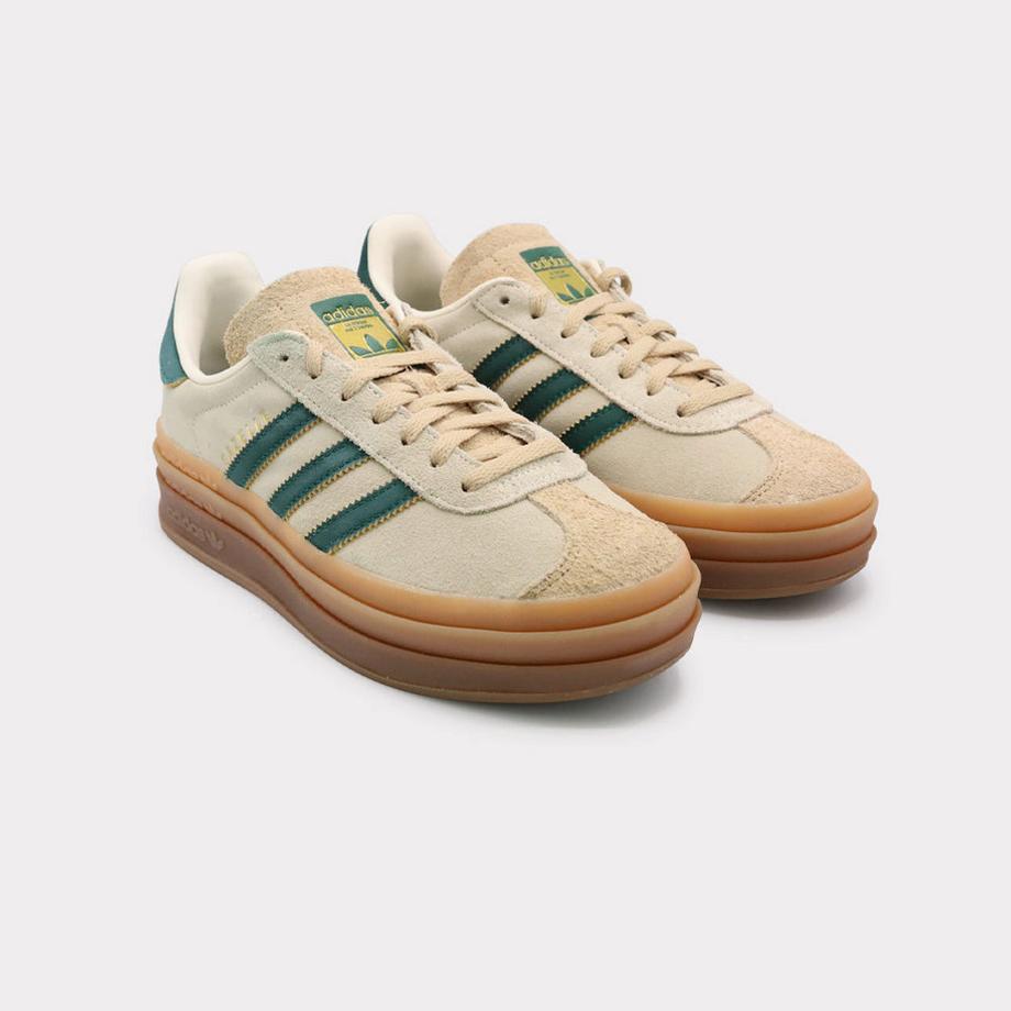 adidas Gazelle Bold Plateau-Sneakers Magic Beige Collegiate Green  