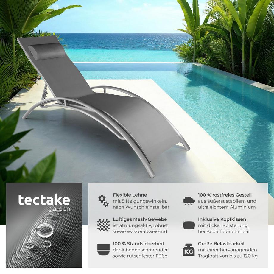 Tectake Lot de 2 transats de jardin en acier ALINA avec assise en textilène  