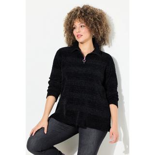 Ulla Popken  Troyer-Pullover, Chenille, Stehkragen, Langarm 