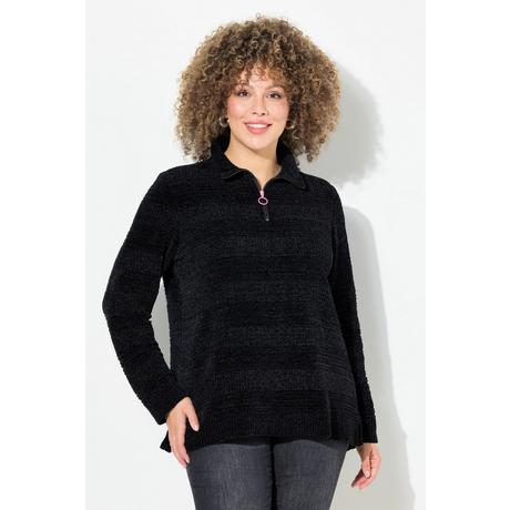 Ulla Popken  Troyer-Pullover, Chenille, Stehkragen, Langarm 