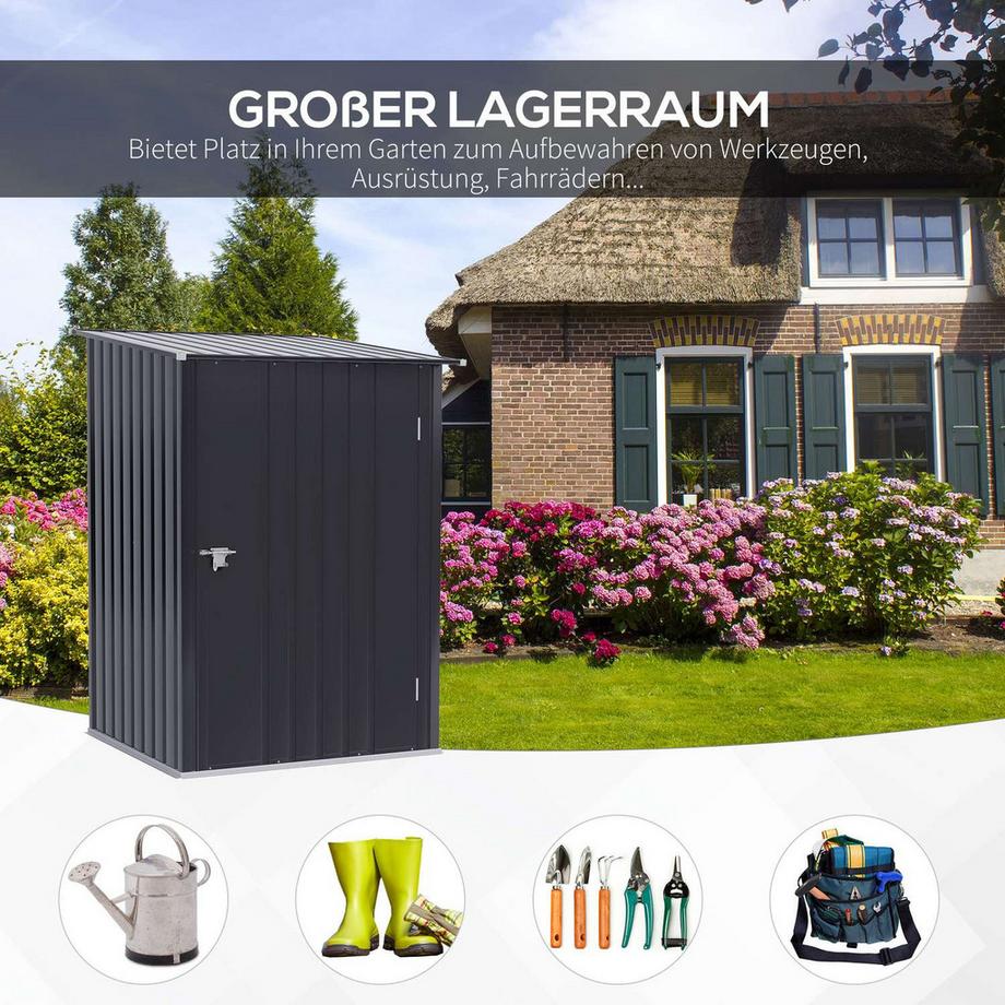 Northio Gerätehaus Gartenschuppen 1 x 1 m Metall Gartenhaus Geräteschuppen 0,92 m² verzinkter Stahl Dunkelgrau  