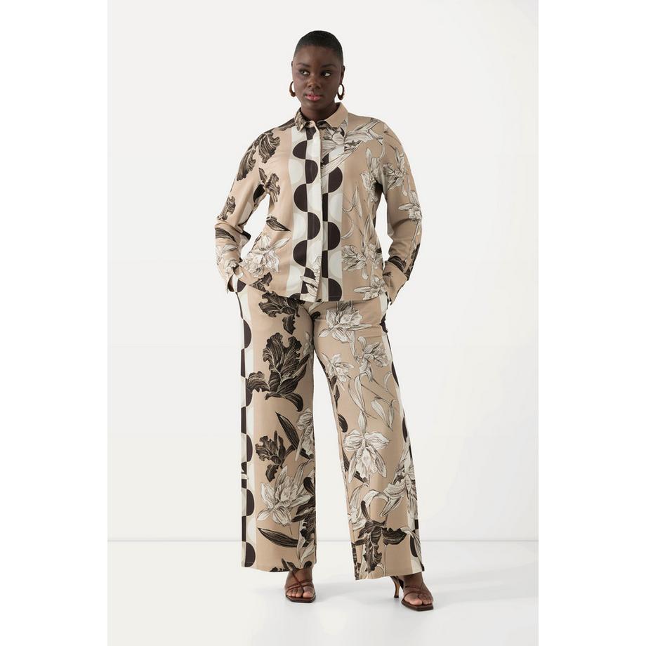 Ulla Popken Slinky Mélange d'Imprimés Jambes Larges Pantalon  