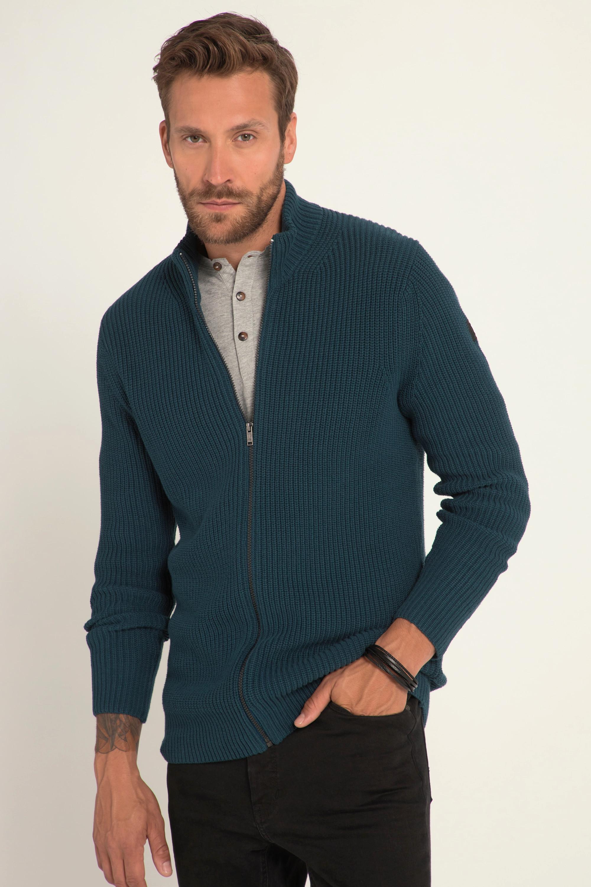 JP1880  Cardigan in maglia grossa a costine con collo alto e zip 