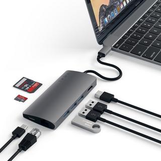 SATECHI  USB-C Adattatore Multiporta in alluminio V2 con Ethernet, funzione di ricarica, 4K HDMI, 3 porte USB-A e slot SD e Micro SD in design moderno 