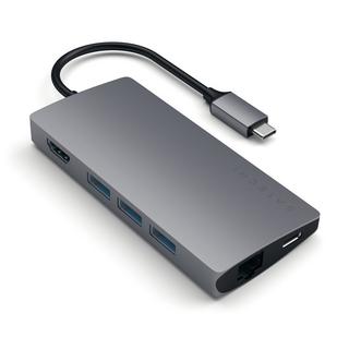 SATECHI  USB-C Adattatore Multiporta in alluminio V2 con Ethernet, funzione di ricarica, 4K HDMI, 3 porte USB-A e slot SD e Micro SD in design moderno 