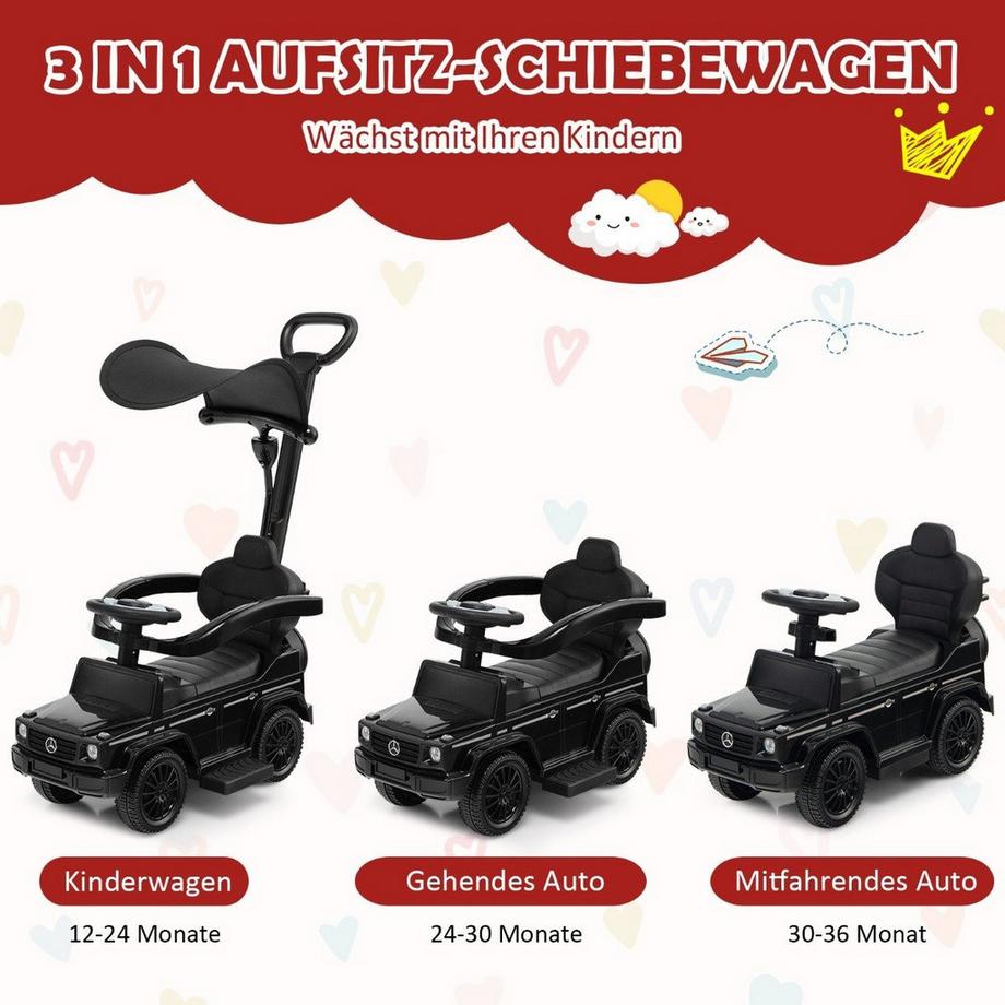 B2X  Lizenziertes Mercedes Benz Kinderfahrzeug mit Verstellbarem Sonnendach & Elterngriff Kinderwagen 
