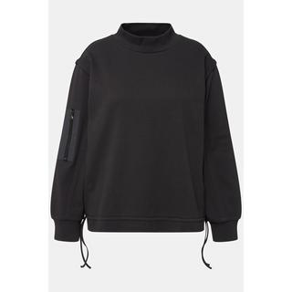 Ulla Popken  Sweat-shirt en maille côtelée, avec col montant et manches longues, ruban à la base 