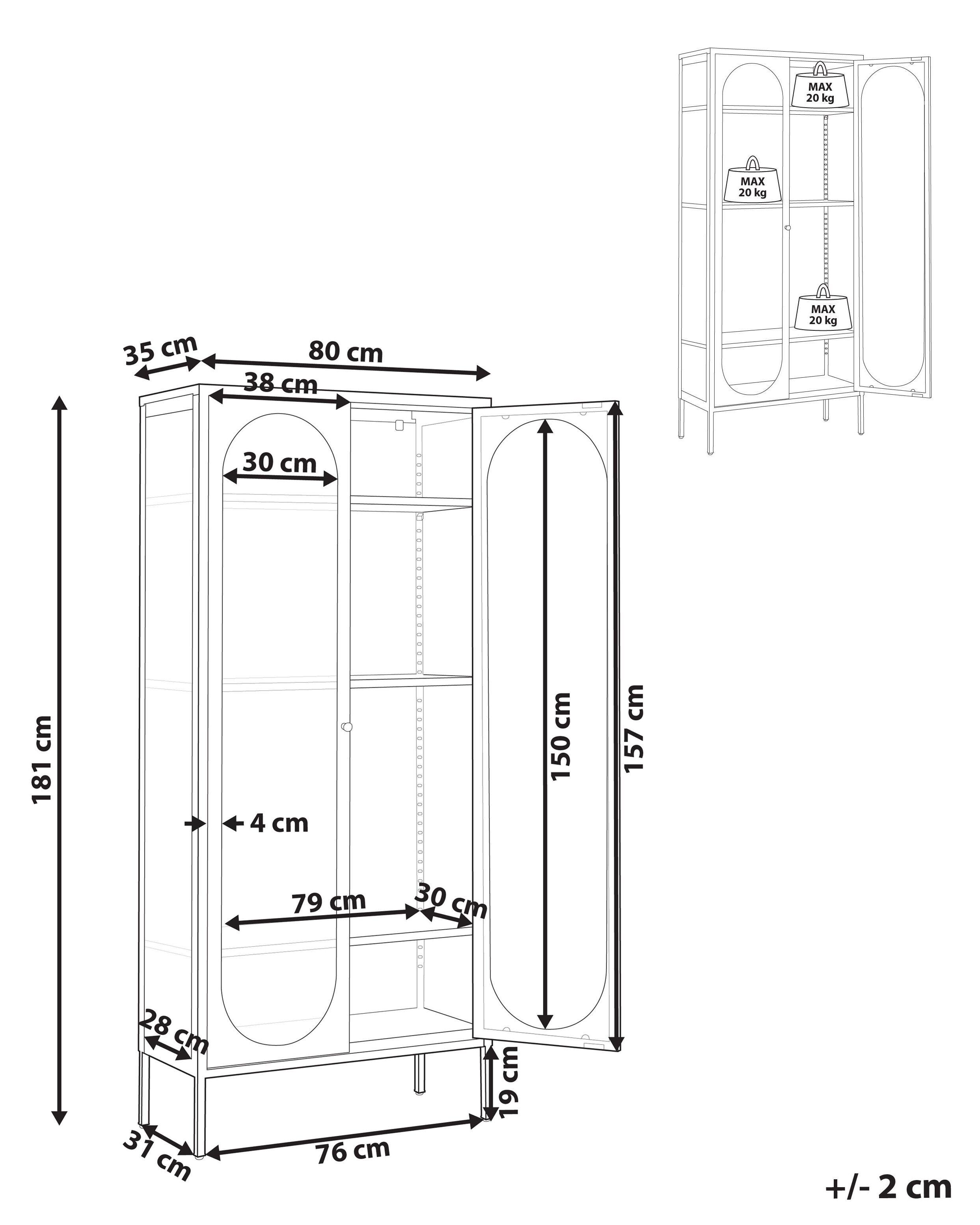 Beliani Armoire vitrine en Acier Moderne FOXTON  