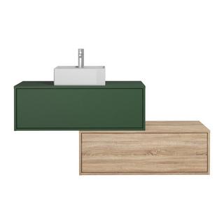 Vente-unique Mobile per bagno sospeso con lavabo singolo quadrato e due cassetti 94 cm Verde e Naturale chiaro - TEANA II  