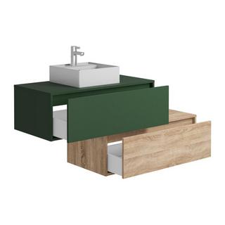 Vente-unique Mobile per bagno sospeso con lavabo singolo quadrato e due cassetti 94 cm Verde e Naturale chiaro - TEANA II  