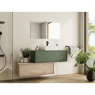 Vente-unique Mobile per bagno sospeso con lavabo singolo quadrato e due cassetti 94 cm Verde e Naturale chiaro - TEANA II  