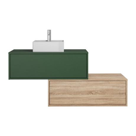 Vente-unique Mobile per bagno sospeso con lavabo singolo quadrato e due cassetti 94 cm Verde e Naturale chiaro - TEANA II  