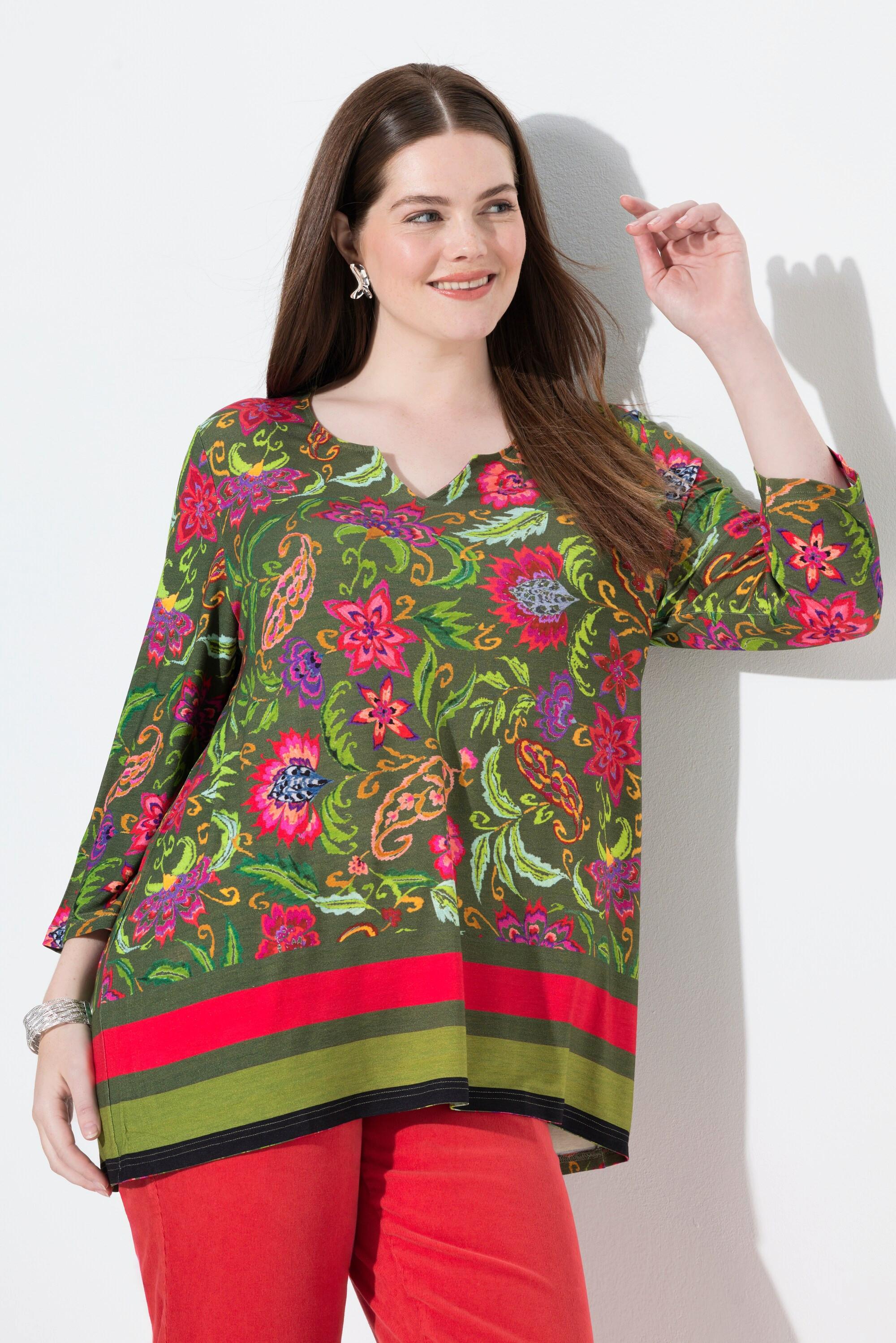 Ulla Popken Geblümtes A-Linien Tunika 3/4 Arm Shirt  