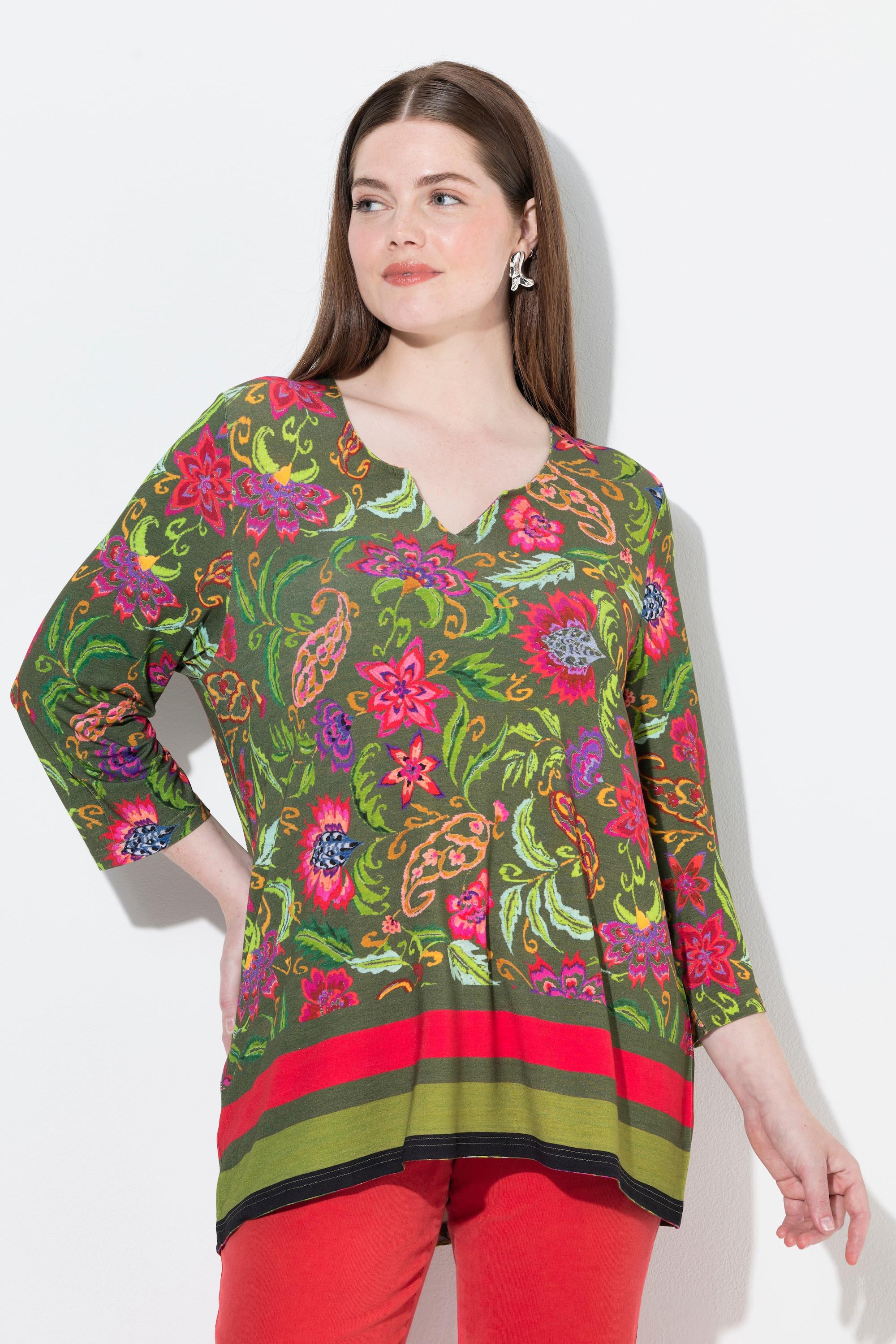 Ulla Popken Geblümtes A-Linien Tunika 3/4 Arm Shirt  