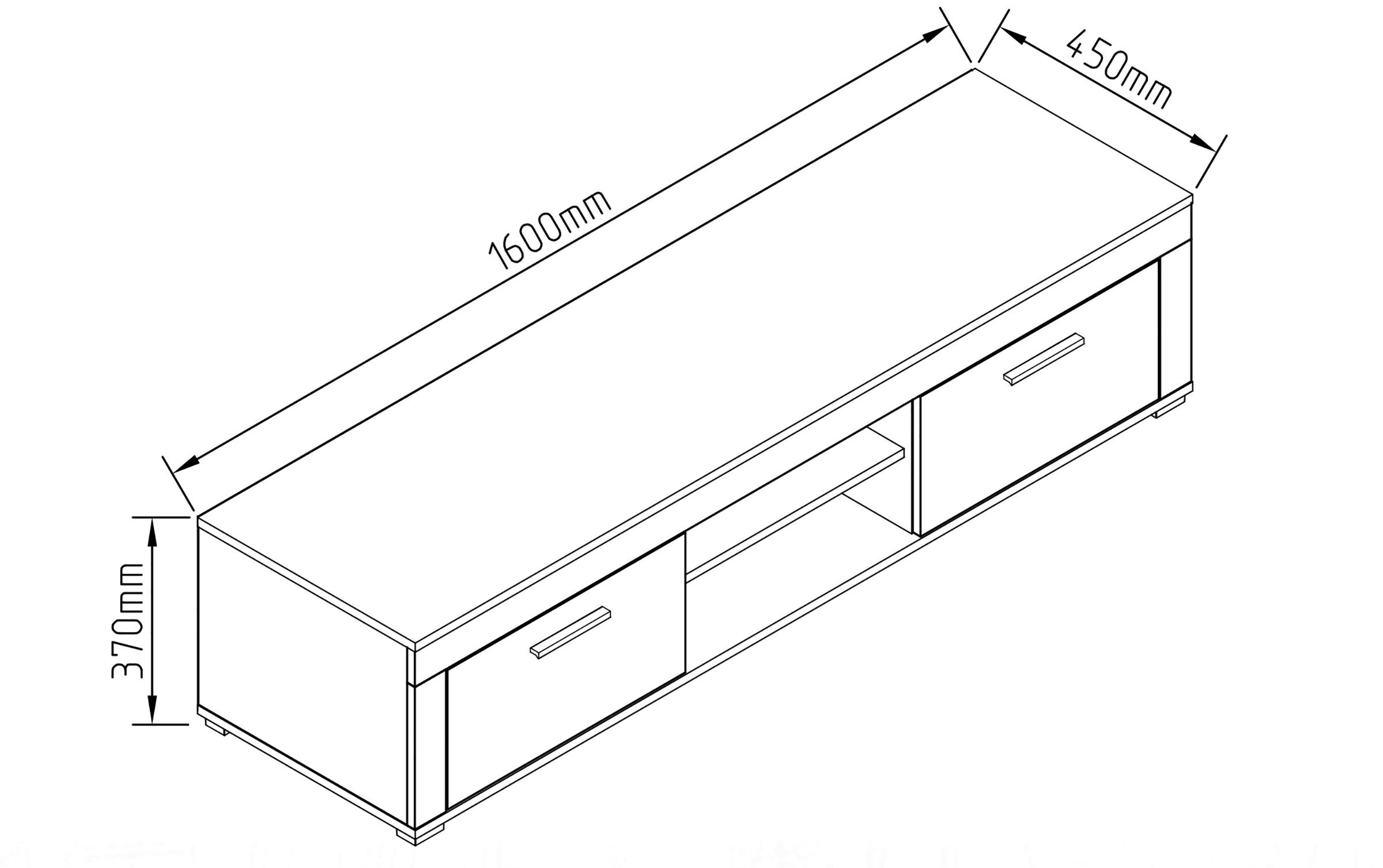 VCM Meuble TV en bois Lowboard Meuble TV Table Console Table TV Largeur 160 cm Usilo XL  