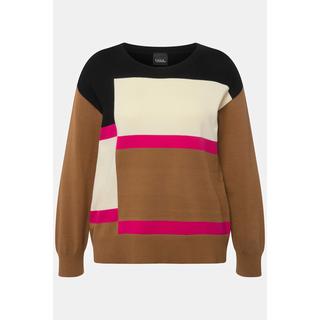 Ulla Popken  Maglione oversize in stile color blocking con scollo a girocollo e maniche a 3/4 a pipistrello 