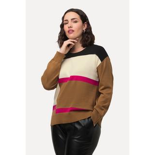 Ulla Popken  Maglione oversize in stile color blocking con scollo a girocollo e maniche a 3/4 a pipistrello 