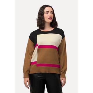 Ulla Popken  Maglione oversize in stile color blocking con scollo a girocollo e maniche a 3/4 a pipistrello 