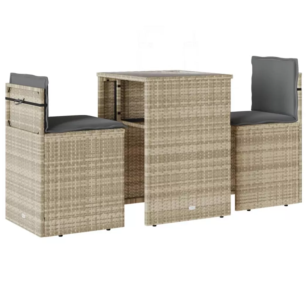 vidaXL Ensemble de bistro 3 pcs et coussins gris clair résine tressée
