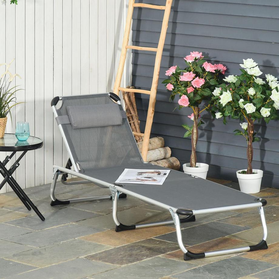 Northio Sonnenliege Gartenliege Alu Stoffliege Relaxliege 5-Fach Verstellbar Faltbar Ergonomisch Netzstoff Grau 170 X 60 X 76 Cm  