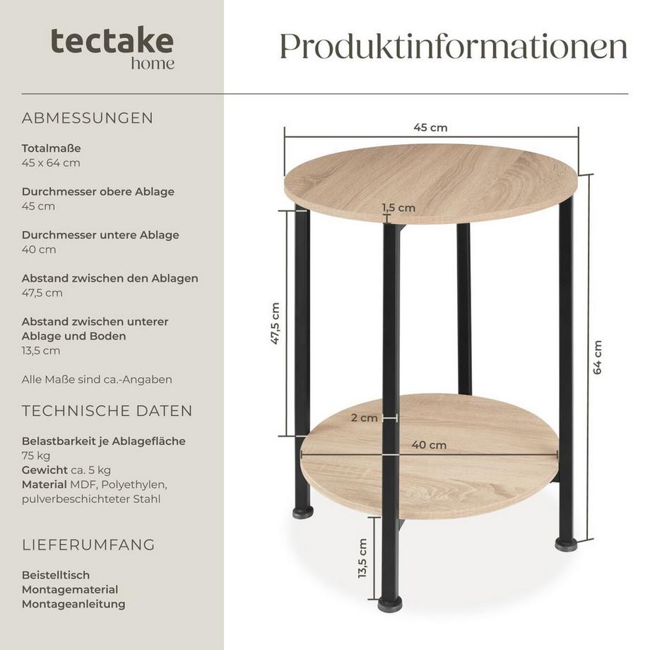 Tectake Table d'appoint BALLINA style industriel  