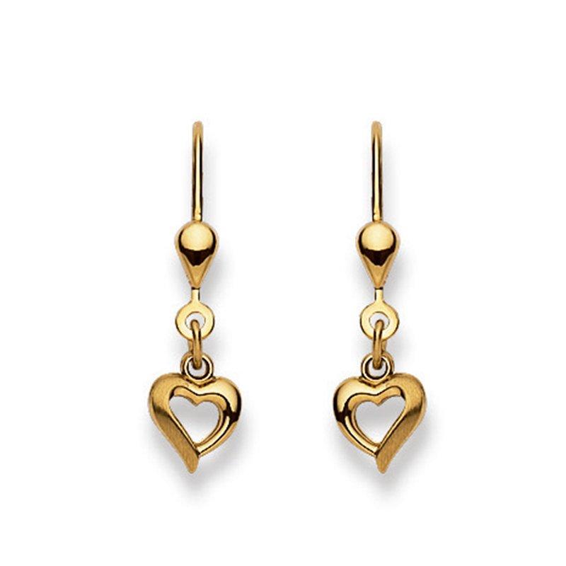 MUAU Schmuck  Clous d'oreilles avec poils de verre coeur or jaune 750, 25x7mm 