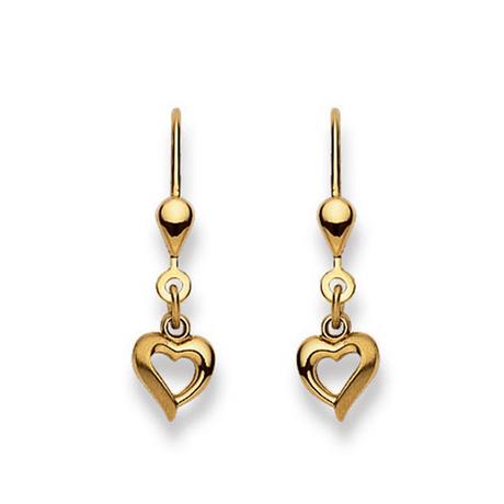 MUAU Schmuck  Clous d'oreilles avec poils de verre coeur or jaune 750, 25x7mm 