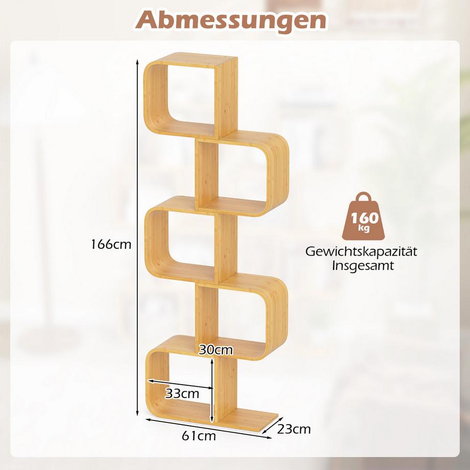Northix S-förmiges Bambus-Bücherregal, 5-stöckig  
