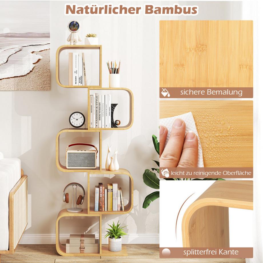 Northix S-förmiges Bambus-Bücherregal, 5-stöckig  